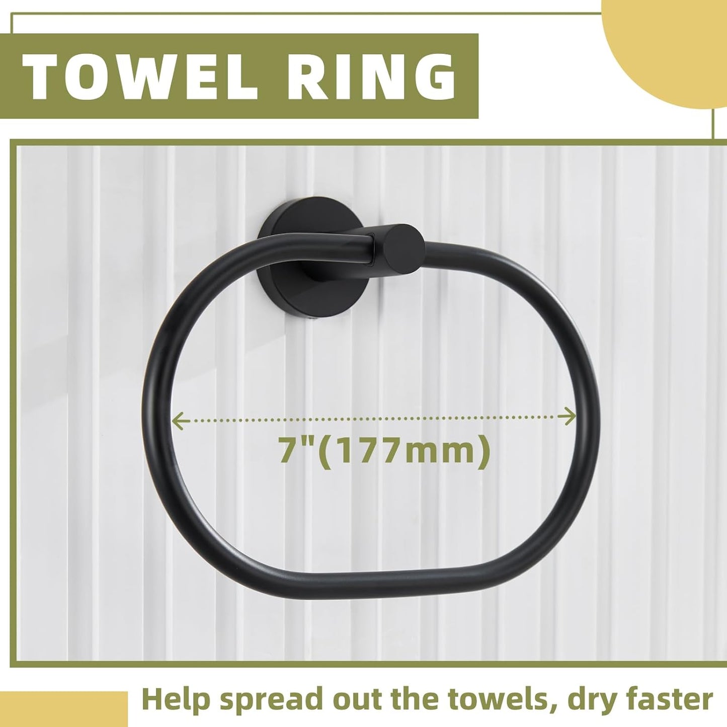 APLusee Matte Black 2 Pieces Bathroom Accessories Set, Hand Towel Ring, Toilet Paper Holder, Stainless Steel Bath Hardware Wall Mounted