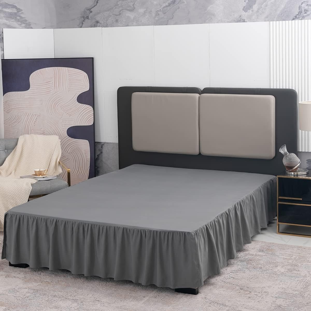 TSUTOMI Bed Skirt Full Size Ruffled Bed Skirt with Split Corners, 14 Inch Drop Dust Ruffle Bed Skirts with Platform, Gathered Style, 100% Microfiber, Grey