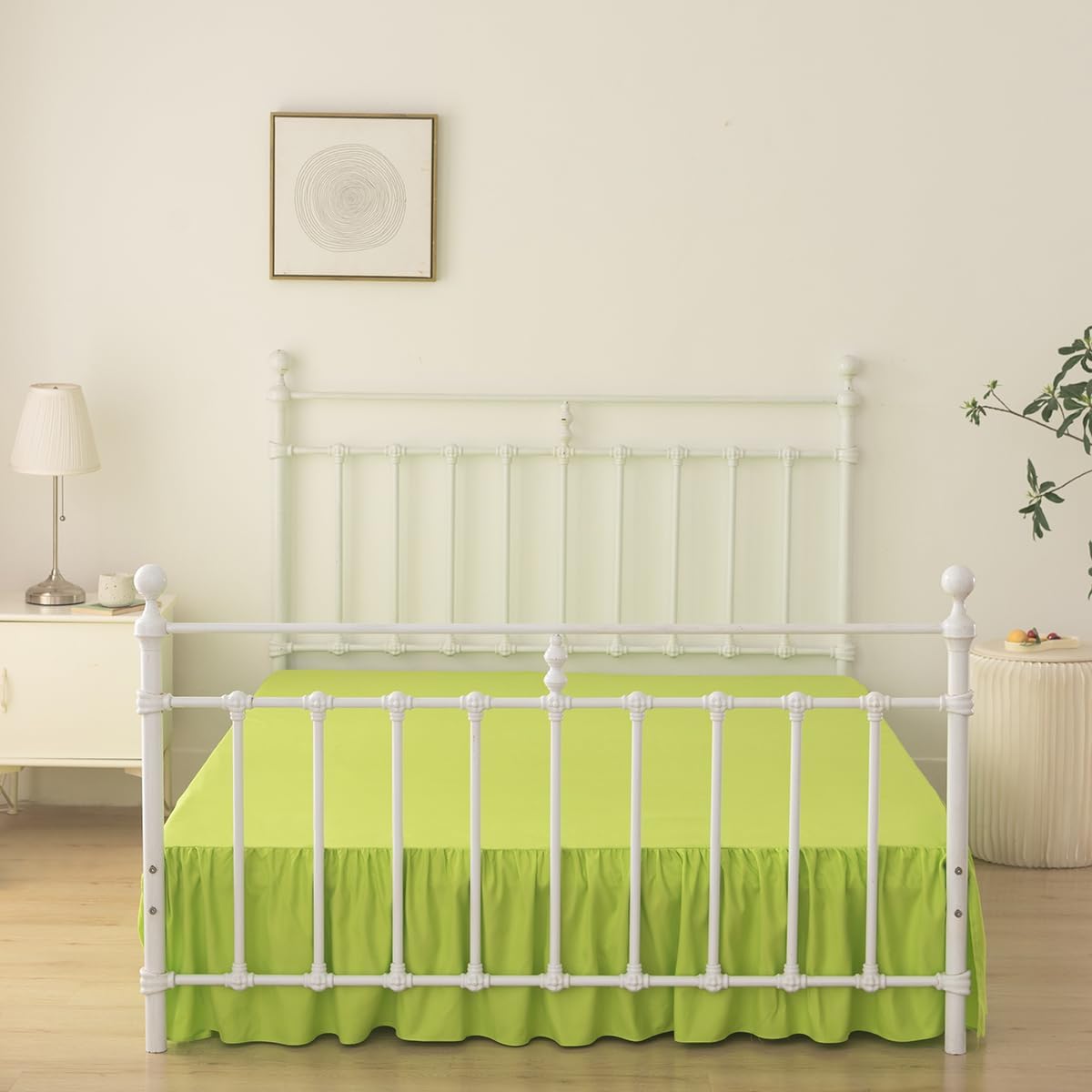 Bed Skirt Full Size Ruffled Bed Skirt with Split Corners, 14 Inch Drop Dust Ruffle Bed Skirts with Platform, Gathered Style, 100% Microfiber, Lime