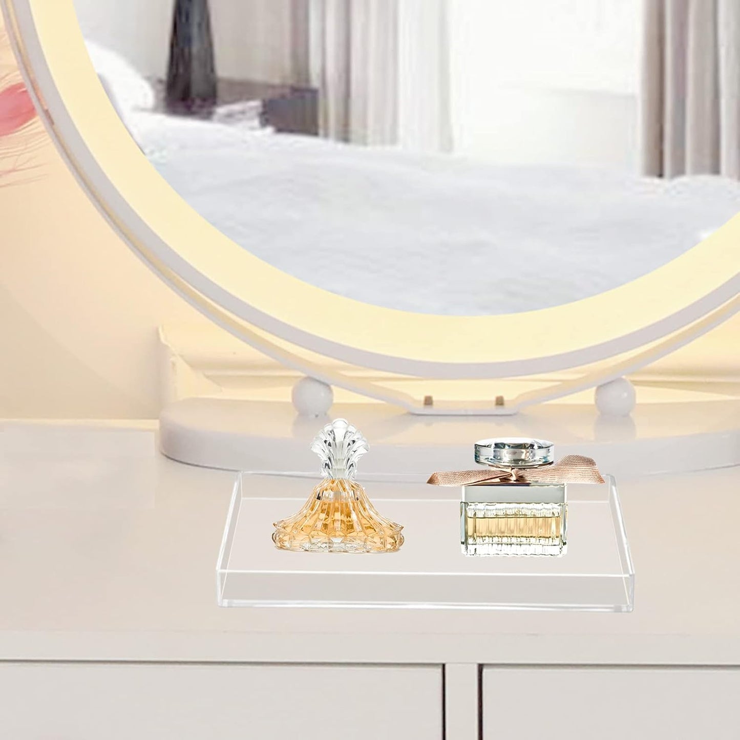 Bigfety Acrylic Bathroom Tray for Counter, Handmade Clear Trays Sturdy Organizer for Cup, Sponge, Soap, Plant (Medium, Clear)