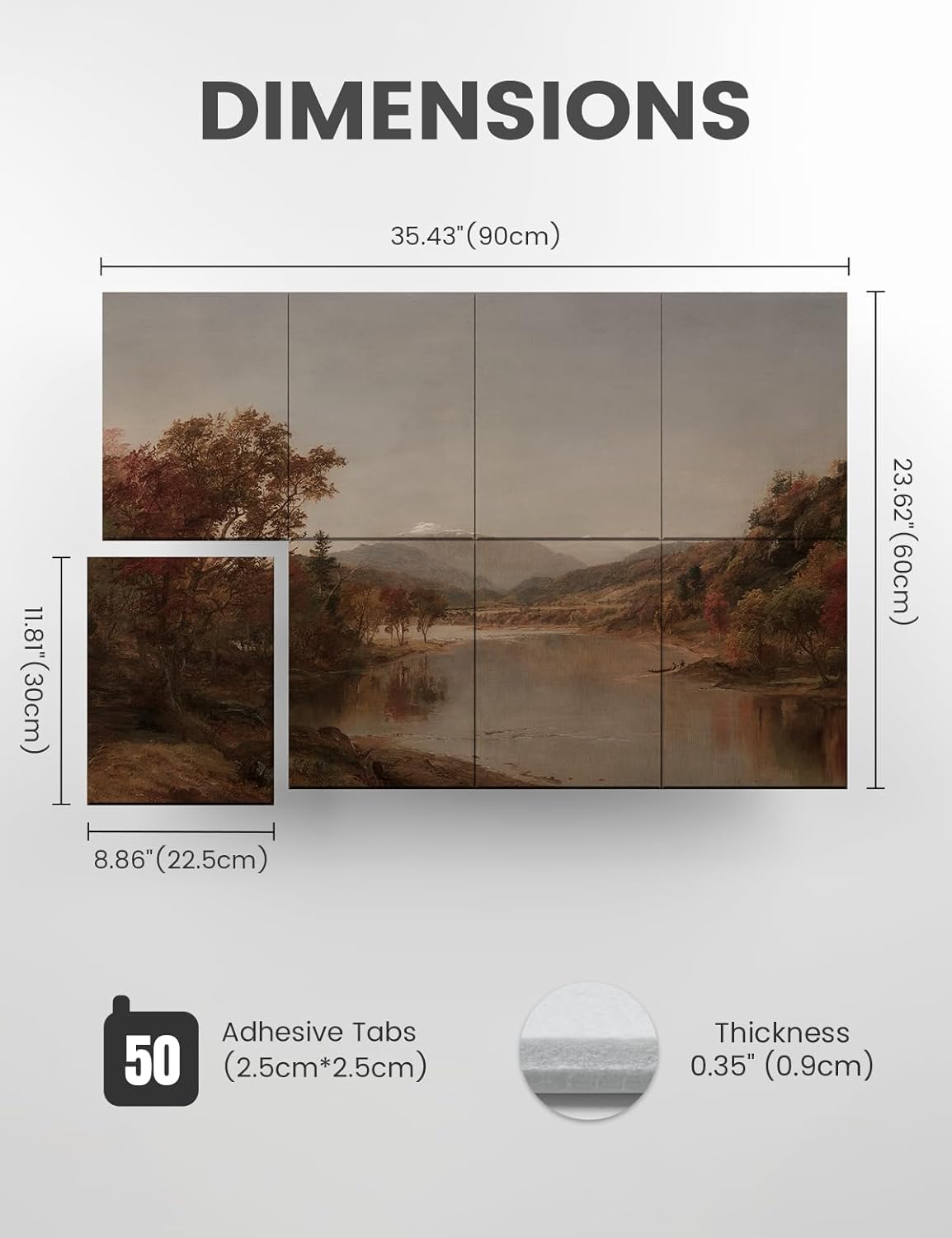 Wall Art Acoustic Panels,35''X24''Soundproof Wall Panels-8-Pack with 50 Adhesive Tabs, Decorative Sound Absorbing Panels for Living Room and Recording Studio, Offices-Mount Washington