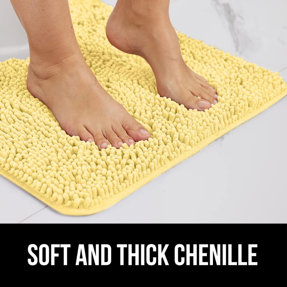GORILLA GRIP Bath Rug Mat 36x24, Thick Soft Absorbent Chenille, Quick Dry Microfiber Mats, Rubber Backing Washable Shower Floor Rugs, Bathmat Runner, US Designed Bathroom Home Decor Accessories Yellow