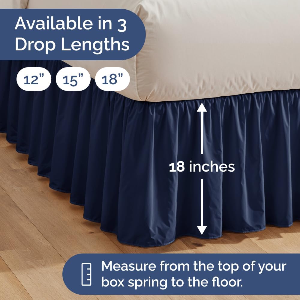 Bedskirt Twin Size Ruffle - 18 inch Drop Dust Ruffle Bed Skirt with Platform - Ultra-Soft, Easy Fit, Premium Hotel Quality - Wrinkle, Fade & Shrink Resistant - for Women, Men, Kids and Teens - Navy