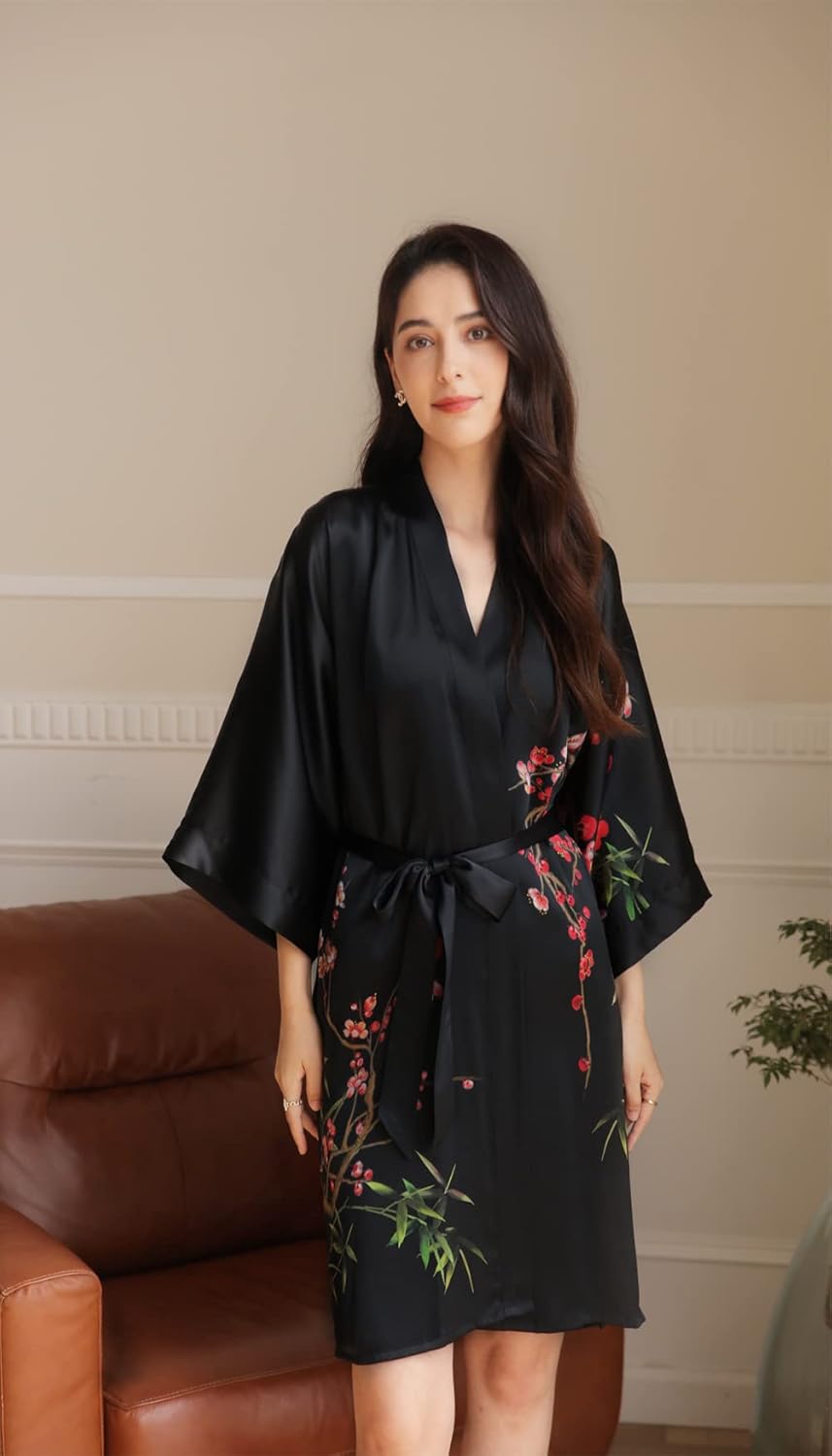 women's 100% silk kimono, short bathrobe pajamas, kimono pajamas