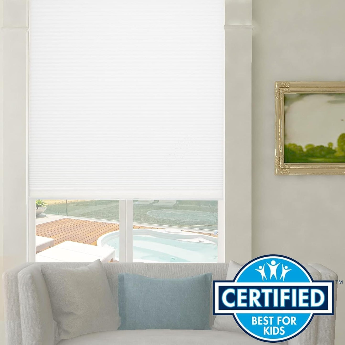 Persilux Light Filtering Cordless Cellular Shades 1.5" Cellular Blinds for Windows, Office, and Sliding Glass Doors, White, 51" W x 60" H