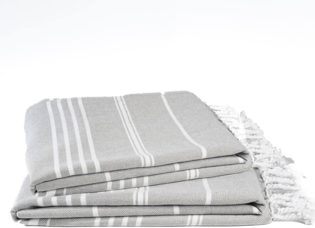 100% Cotton Turkish Beach Towel with Bag Towels Oversized 36"x72" Pool Absorbent Extra Large Quick Dry Sand Travel Towel (Silver Mist, 2 Pack)