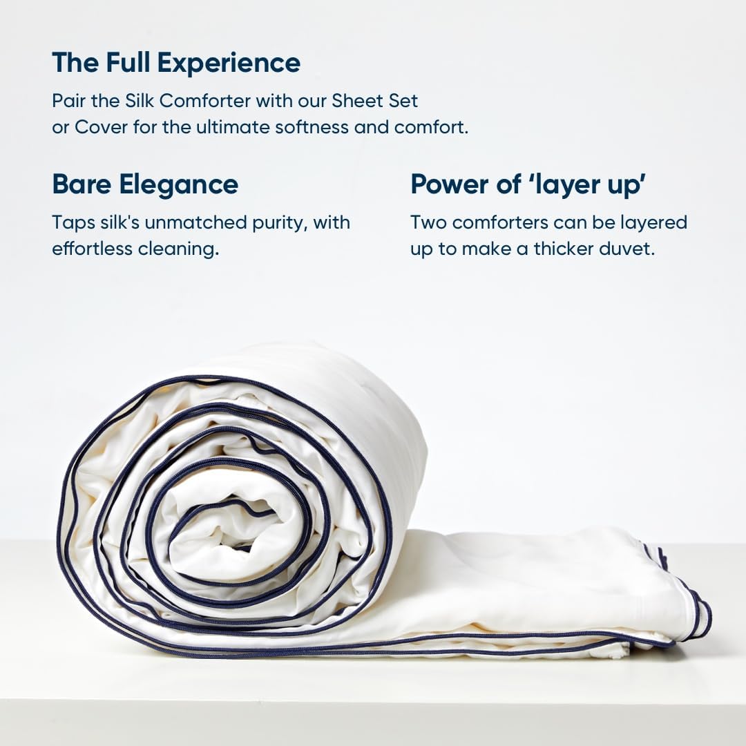 Vesta Heavyweight Silk Comforter, Overfilled Duvet Insert for Cold Sleepers & Winter, 100% Silk Fill with 100% Cotton Shell, Moisture-Wicking, Queen Size (White, Silk Weight: 4.2lbs)