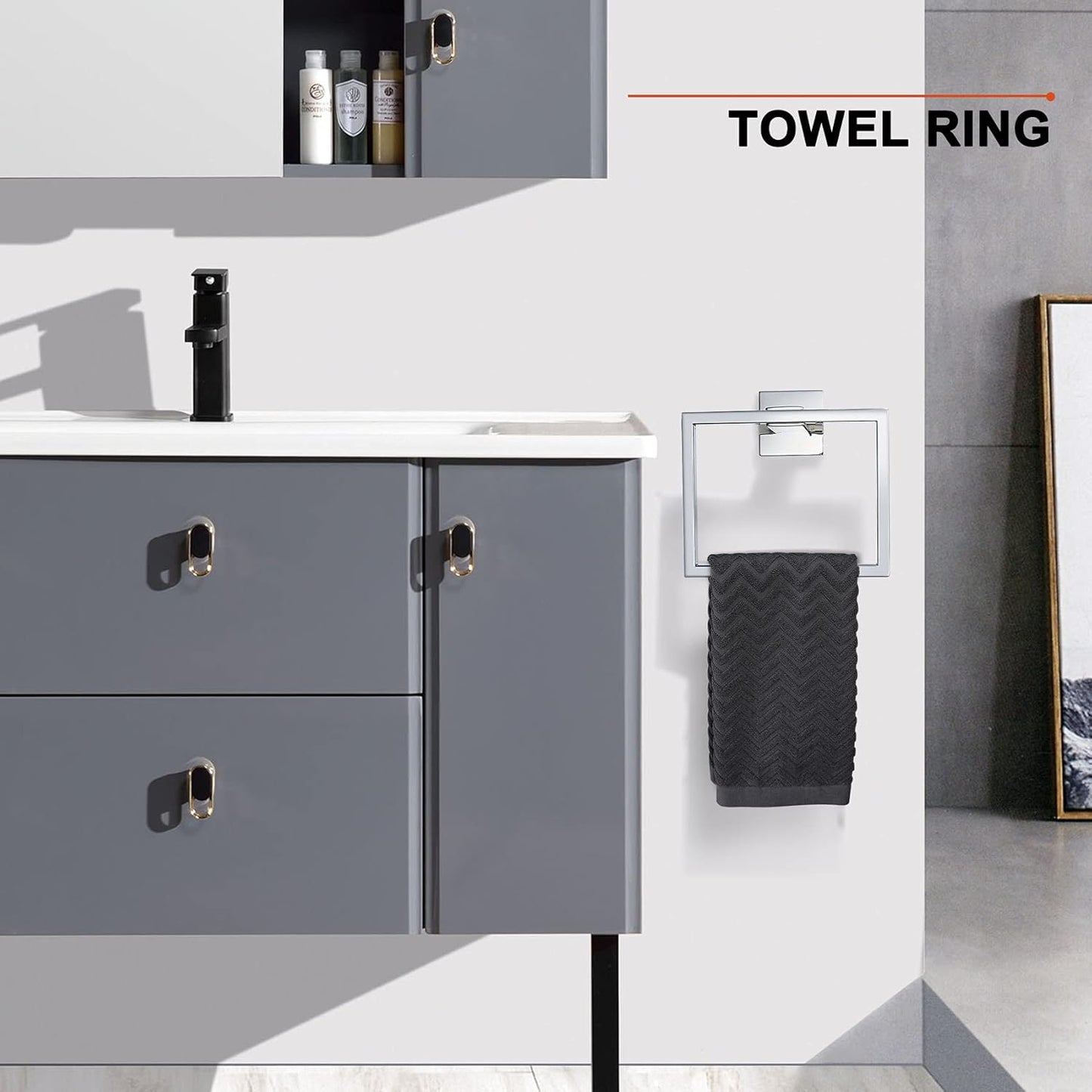 4-Piece Bathroom Hardware Set Chrome Bath Towel Bar Holder Sets Wall Mounted Stainless Steel Bathroom Accessory Kit, Polished Chrome 23.6 Inch