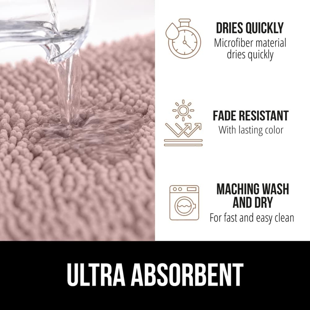 GORILLA GRIP Bath Rug Mat 30x20, Soft Absorbent Chenille, Quick Dry Microfiber Mats, Rubber Backing Washable Shower Floor Rugs, Bathmat Runner, US Designed Bathroom Home Decor Accessories Dusty Rose