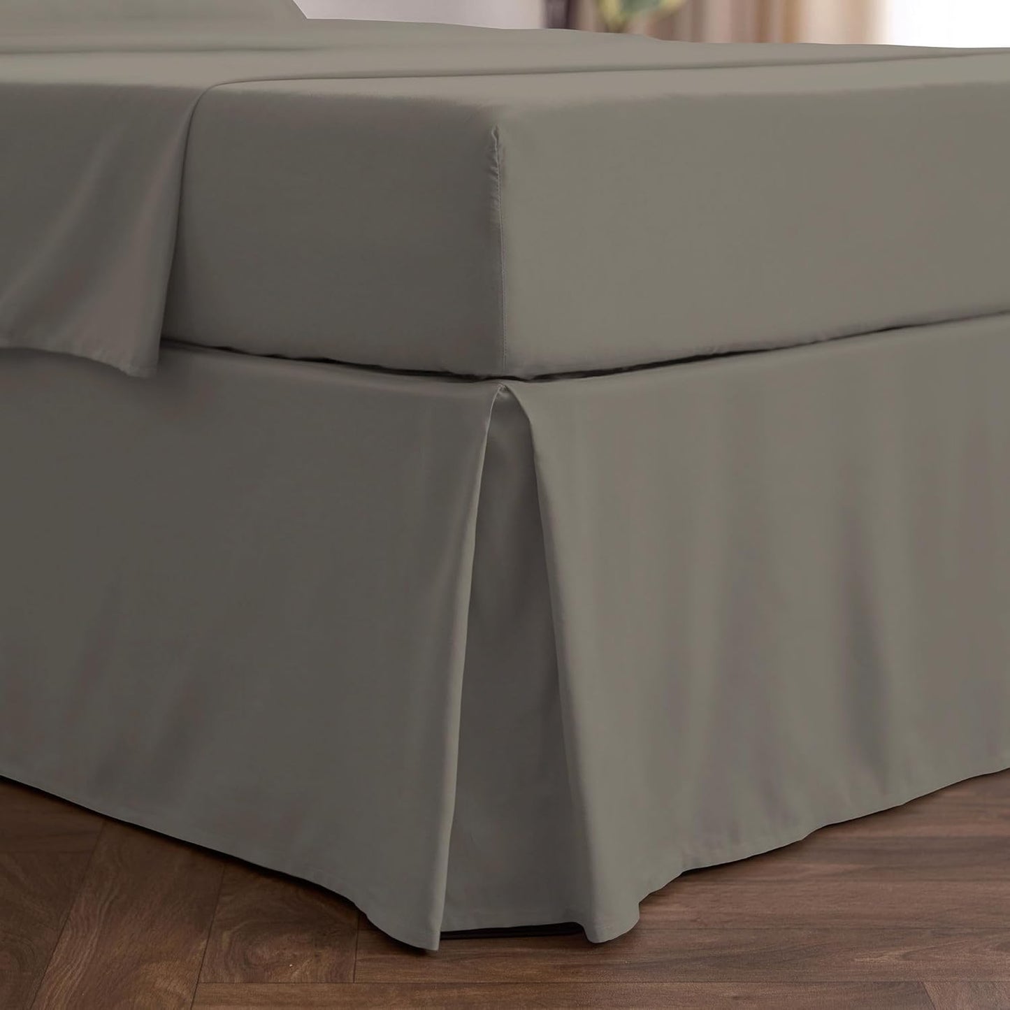 Mellanni Bed Skirt Twin Size - Bed Skirting - 15-Inch Tailored Drop Pleated Dust Ruffle - Hotel Luxury Bedding - Wrinkle, Fade, Stain Resistant - 1 Bedskirt (Twin, Dark Taupe)