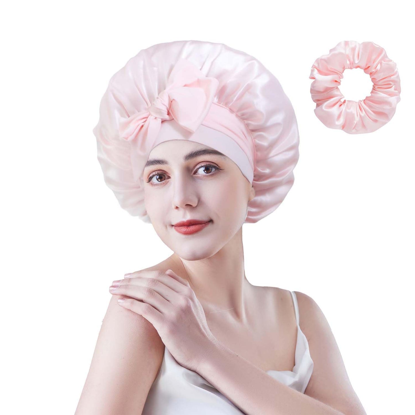 Cocheng Silk Bonnet for Sleeping Large mulberry Sleep Cap Adjustable & Breathable Bonnet for Curly Hair Silk Hair Cap for Sleeping with Wide Tie Band