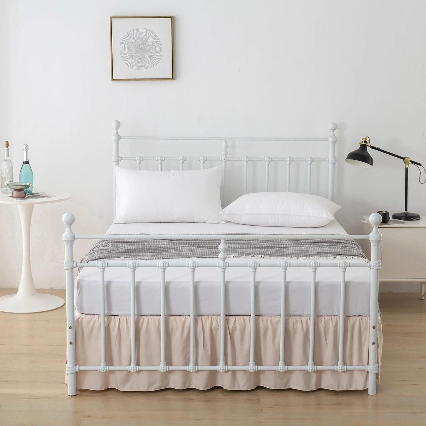Bed Skirt Queen Size Ruffled Bed Skirt with Split Corners, 12 Inch Drop Dust Ruffle Bed Skirt with Platform, Cream, Queen- 12" Drop