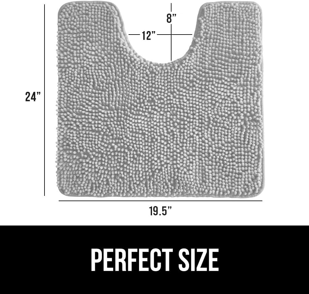 GORILLA GRIP Plush Absorbent Shaggy Chenille Bath Rug Mat for Oval Toilet Base with Rubber Backing, Machine Washable Rugs, Soft Microfiber Contour Mats for Toilets, Bathroom Decor, Lt Gray