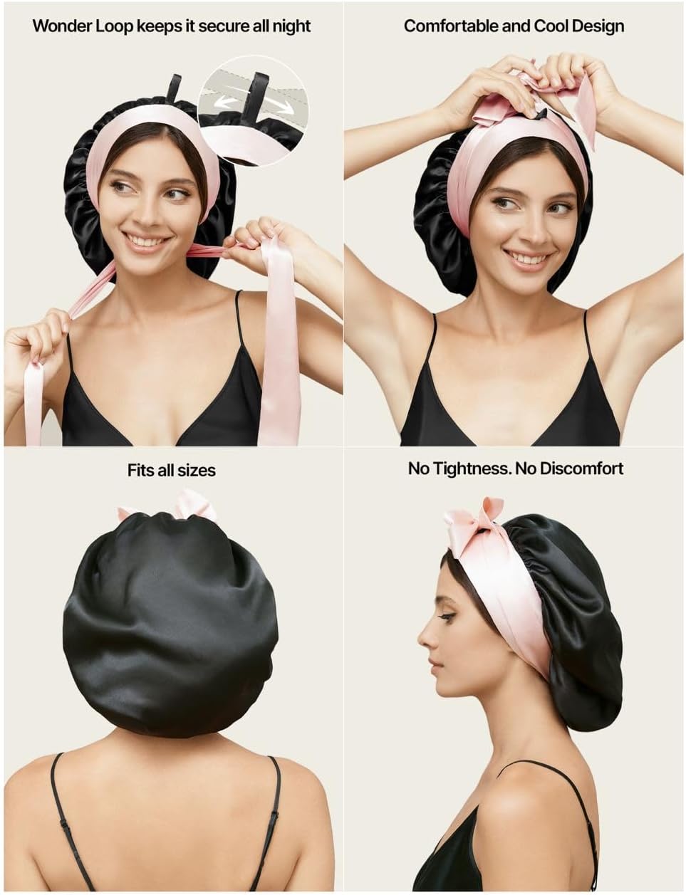 100% Mulberry Silk Bonnet for Sleeping Women with Curly Hair – Alternative to Double Layer Satin Bonnet with Tie Band