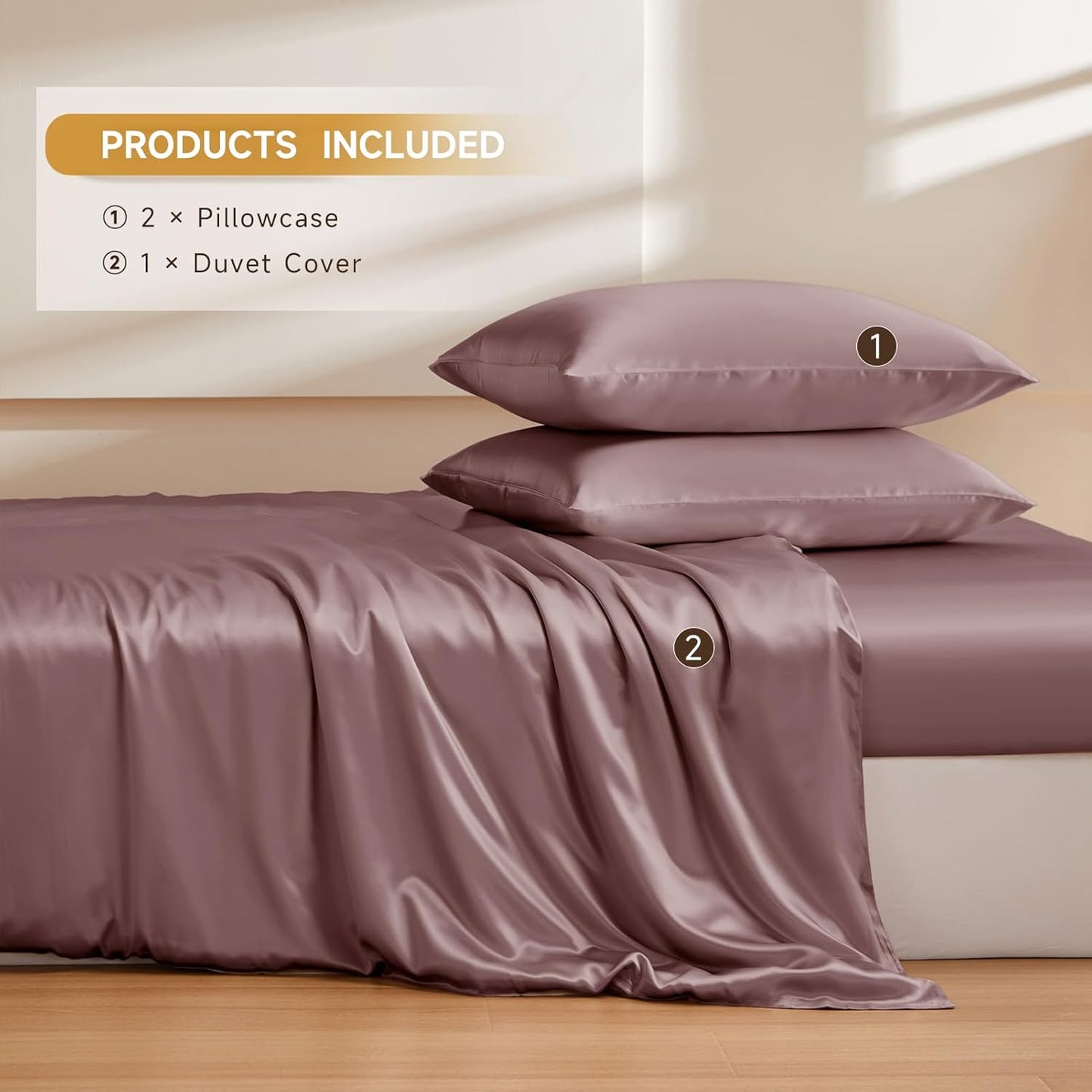 THXSILK 100% Pure Mulberry Silk Duvet Cover Set 3 Piece, 6A+ Grade Luxury Soft Bedding Silk Sheets for Hair and Skin, 1 Pcs Duvet/Quilt/Comforter Cover with 2 Zippered Pillowcases (Purple, Queen)
