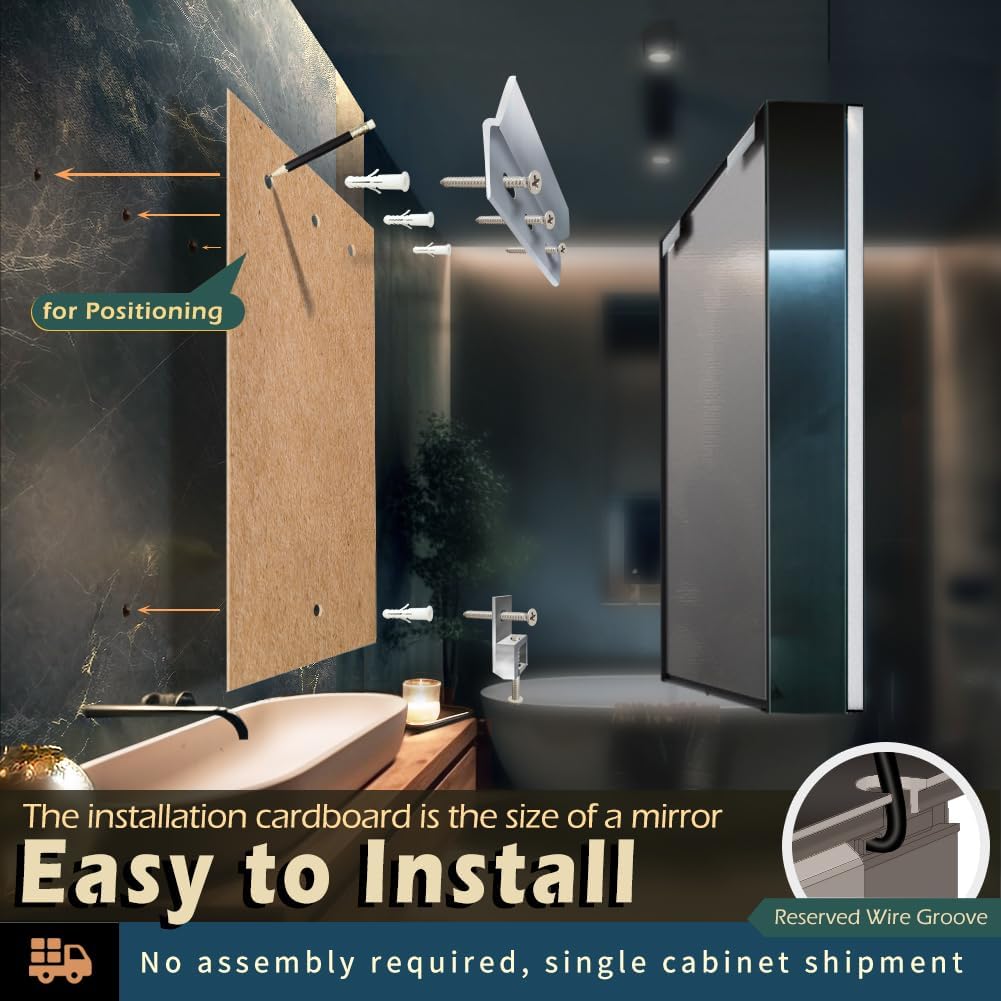 KWW LED Lighted Bathroom Medicine Cabinet with Sockets & USBs, Defogger, Dimmable, 3 Color Light Makeup Mirror, Easy to Install, Wall Mounted Cabinet (Two-Door, 31 * 28)