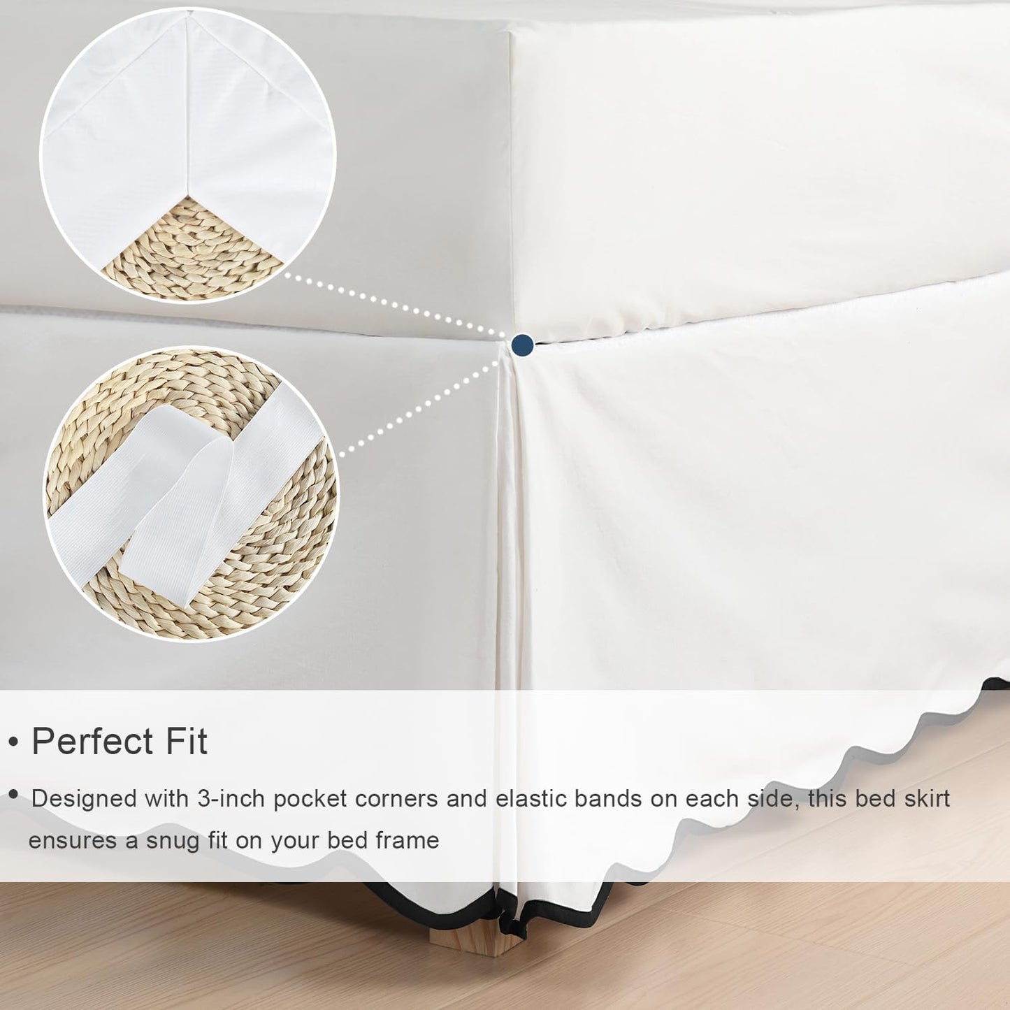HIG Off-White Chic Full Bed Skirt - Easy Fit Scallop Edge Pleated Bedskirts, 14 Inch Drop Anti-Slip Dust Ruffle, Thick Fabric for Enhanced Privacy, Pre-Washed for Long-Lasting Use(N60022)