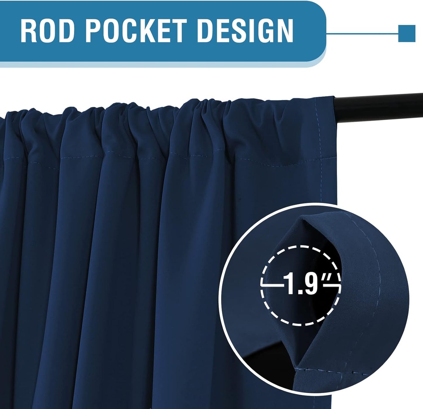 H.VERSAILTEX 100% Blackout Curtains for Bedroom Thermal Insulated Curtains & Drapes Blackout Curtains 63 Inches Long Rod Pocket Curtains for Living Room with Black Liner 2 Panels Set, Navy