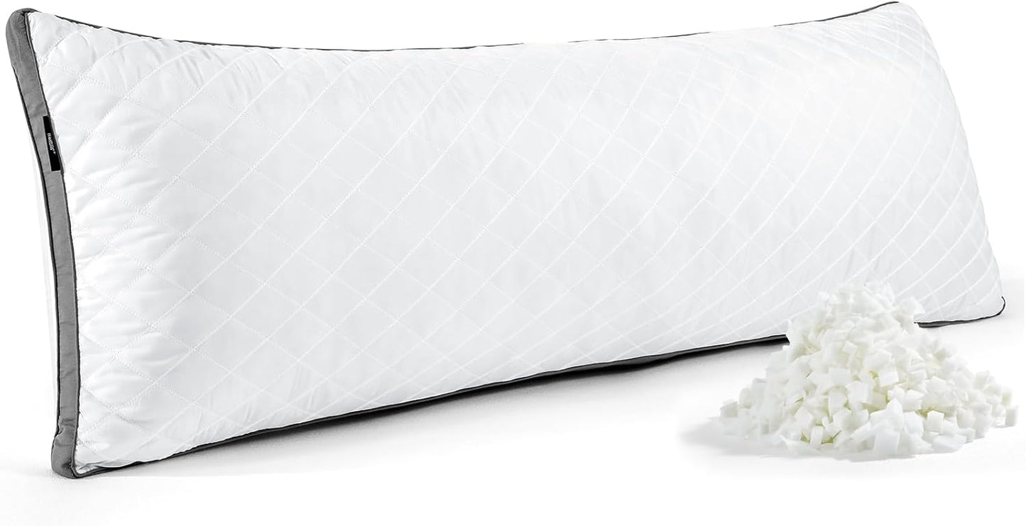 Shredded Memory Foam Full Body Pillow, Long Hugging Bed Pillows for Adults, Breathable Extra-Firm Large Pillow for Side Sleep, Big Support Body Pillow for Sleeping (20 x 54 Inches)