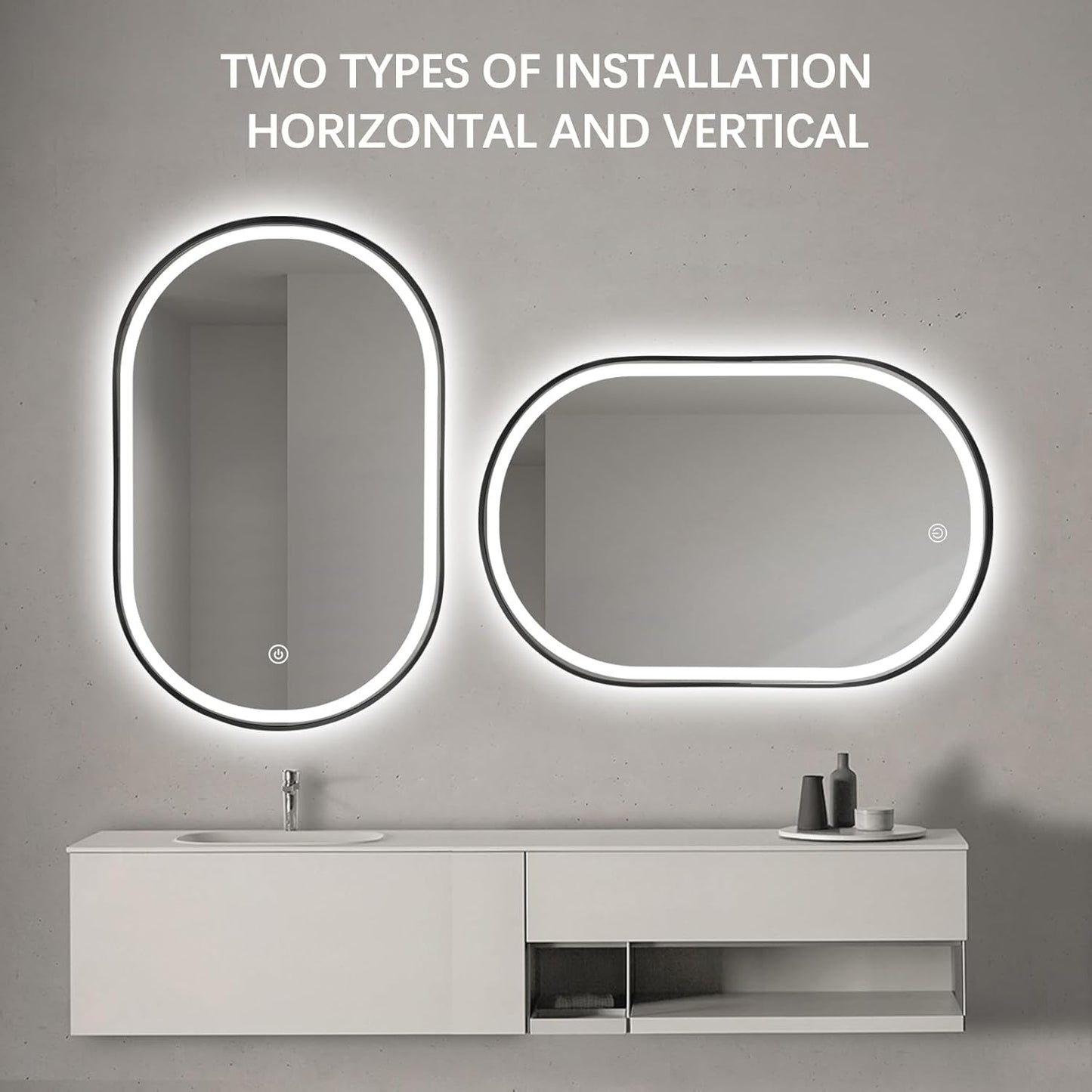 32"x20" Oval LED Bathroom Mirror with Lights, Black Anti Fog Lighted Vanity Mirror Wall Mounted, Stepless Dimmable LED Oval Mirror, Memory, ShatterProof, Front/Backlit, Horizontal/Vertical