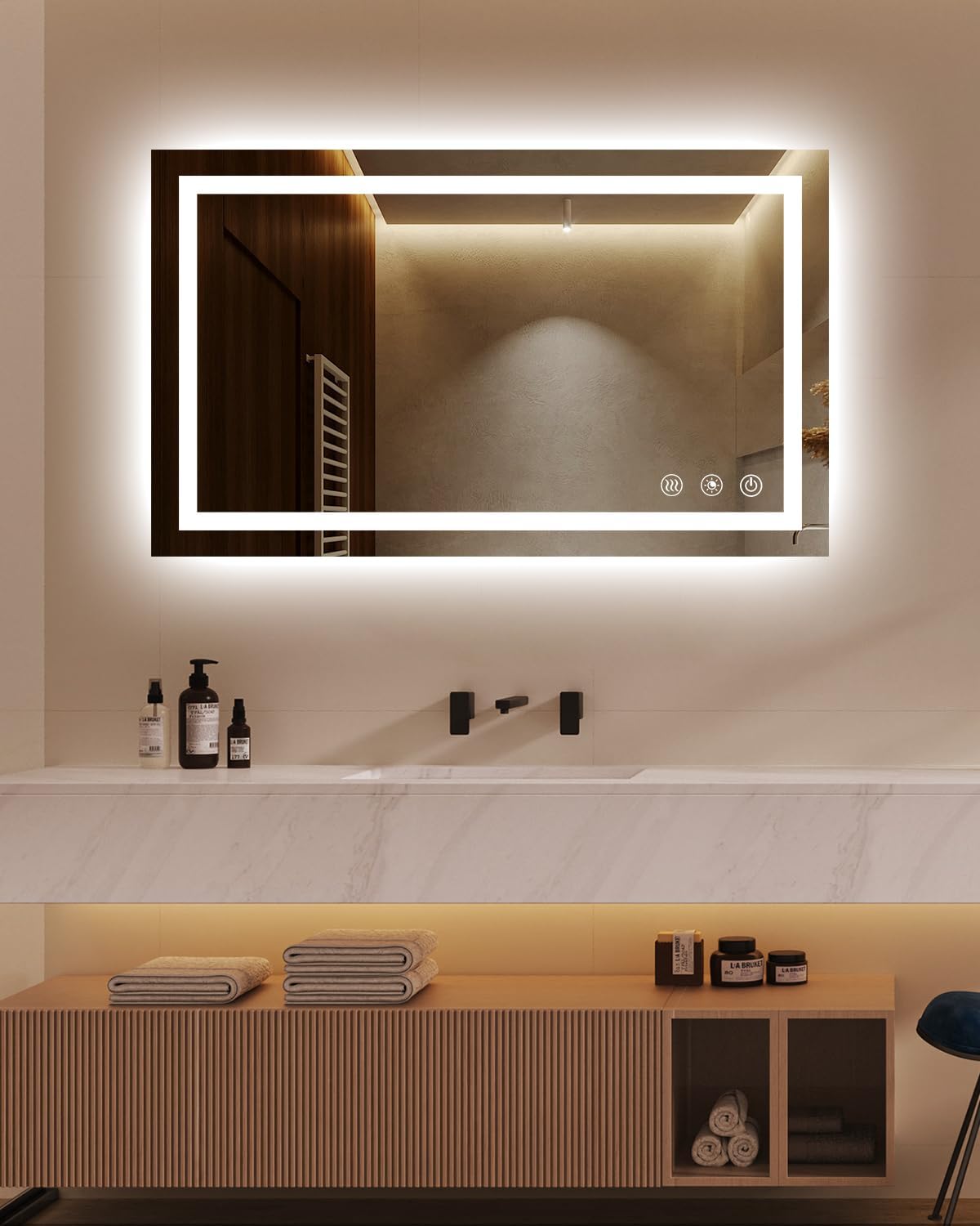 oneup 40''x24'' Bathroom Mirror with Lights,Front Lighted Bathroom Mirrors for Wall,Anti-Fog Smart Vanity Mirror,Touch Button and Memory Function,Dimmable 3-Color Lights (Horizontal/Vertical)