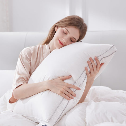 Globon Luxury Feather Down Pillow King Size,Medium Firm Gusseted Bed Pillows for Sleeping, Hotel Collection Fluffy Pillow, 18"X34", Pack of 1