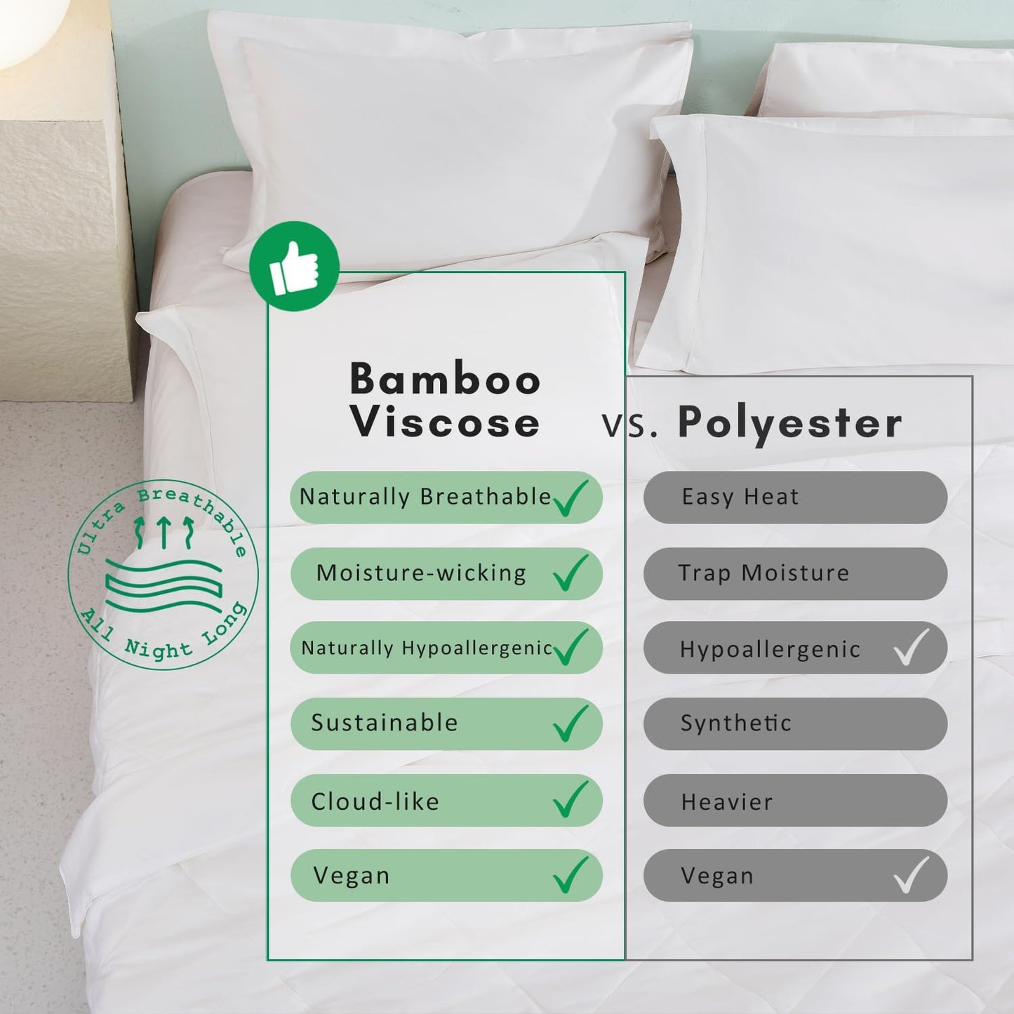 TOSMO Luxury Comforter, 100% Viscose from Bamboo Shell & Fill, Soft Breathable Cooling Silky Duvet Insert, Down Alternative Blanket for Restful Sleep (Queen, Light Weight White)