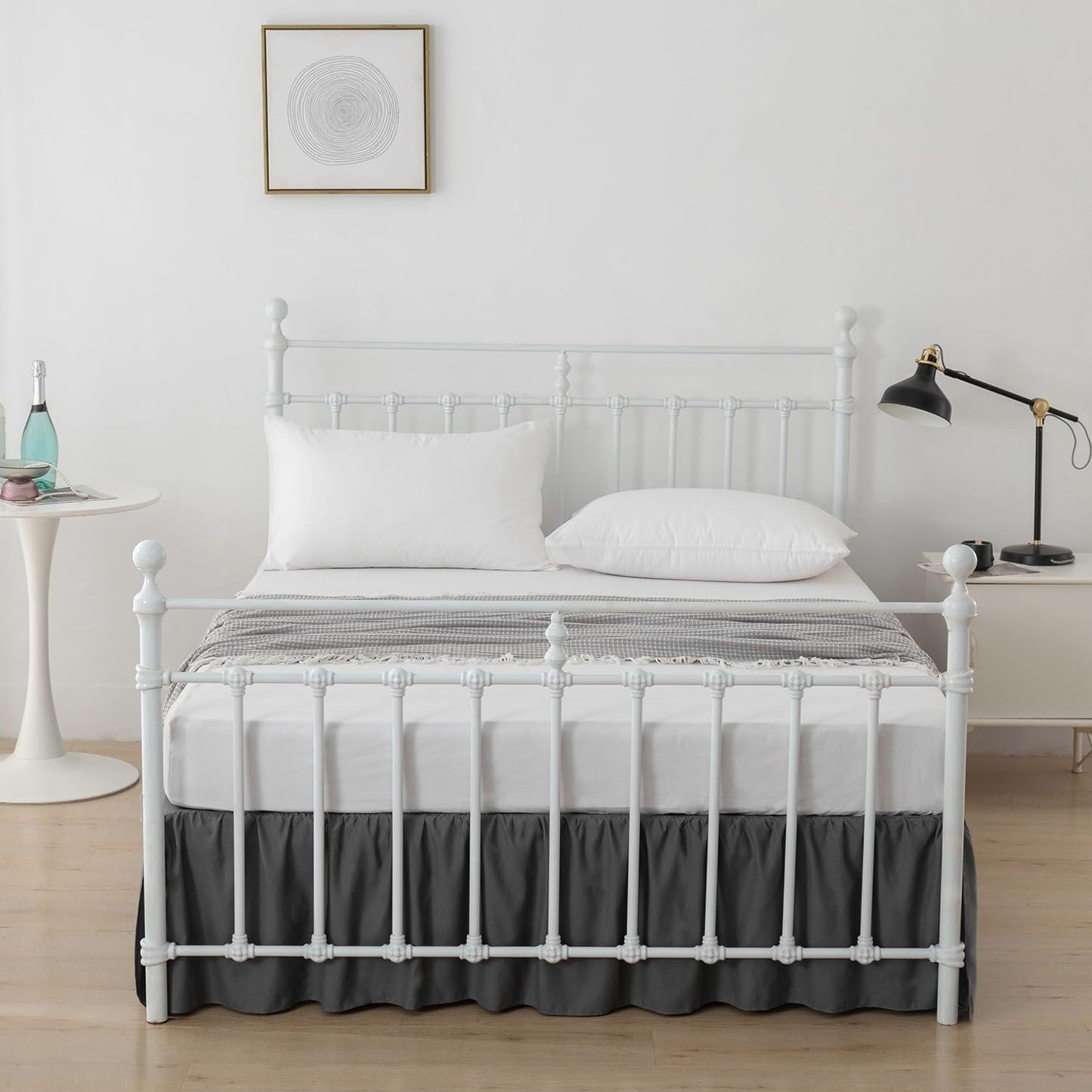 Bed Skirt Full Size Ruffled Bed Skirts with Split Corners, 14 Inch Drop Dust Ruffle Bed Skirt with Platform, Dark Grey, 14" Full