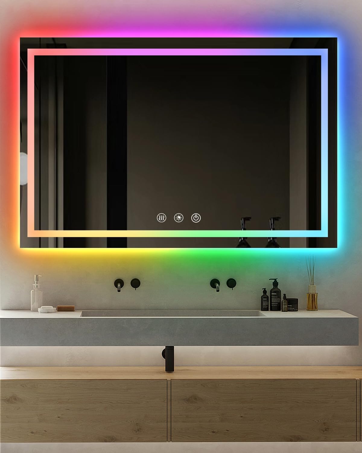 oneup 60x40 Inch LED Bathroom Mirror,RGB Color Changing Bathroom Mirror with Lights,Anti-Fog Wall-Mounted Vanity Mirrors,Smart Dimmable Multicolor Lighted,IP54 Waterproof