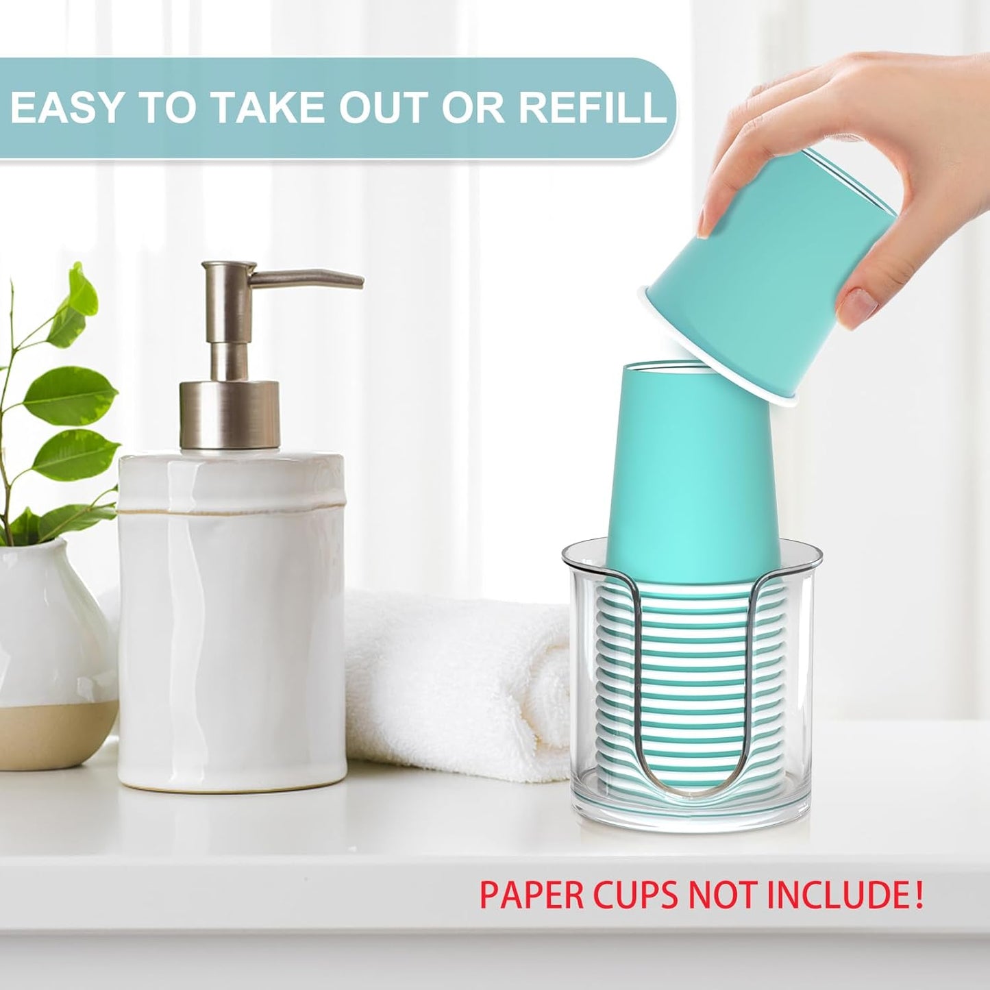 2 Pack Bathroom Cup Dispenser - Countertop 3 oz Bathroom Cup Holder for Dixie and Paper Cups - Mouthwash Cup Holder for 3oz Bathroom Cups（Clear）