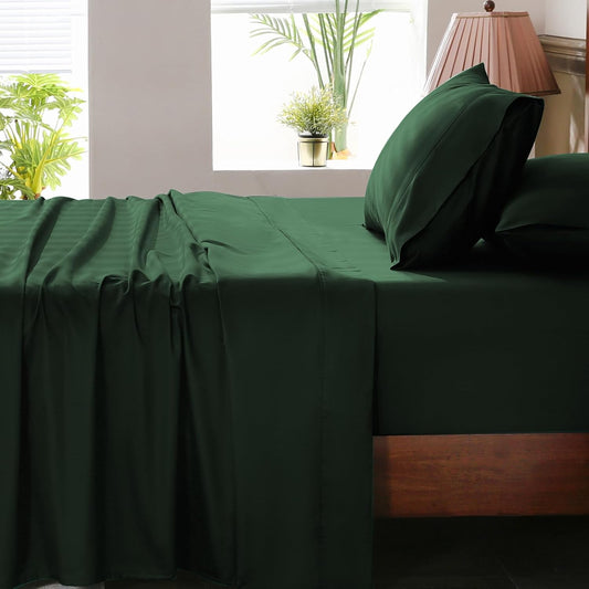 Extra Deep Pocket Queen Sheets 18-24 Inch 1000 Thread Count 100% Egyptian Cotton Sateen Weave Soft Breathable 4 Pieces（Queen,Forest Green）