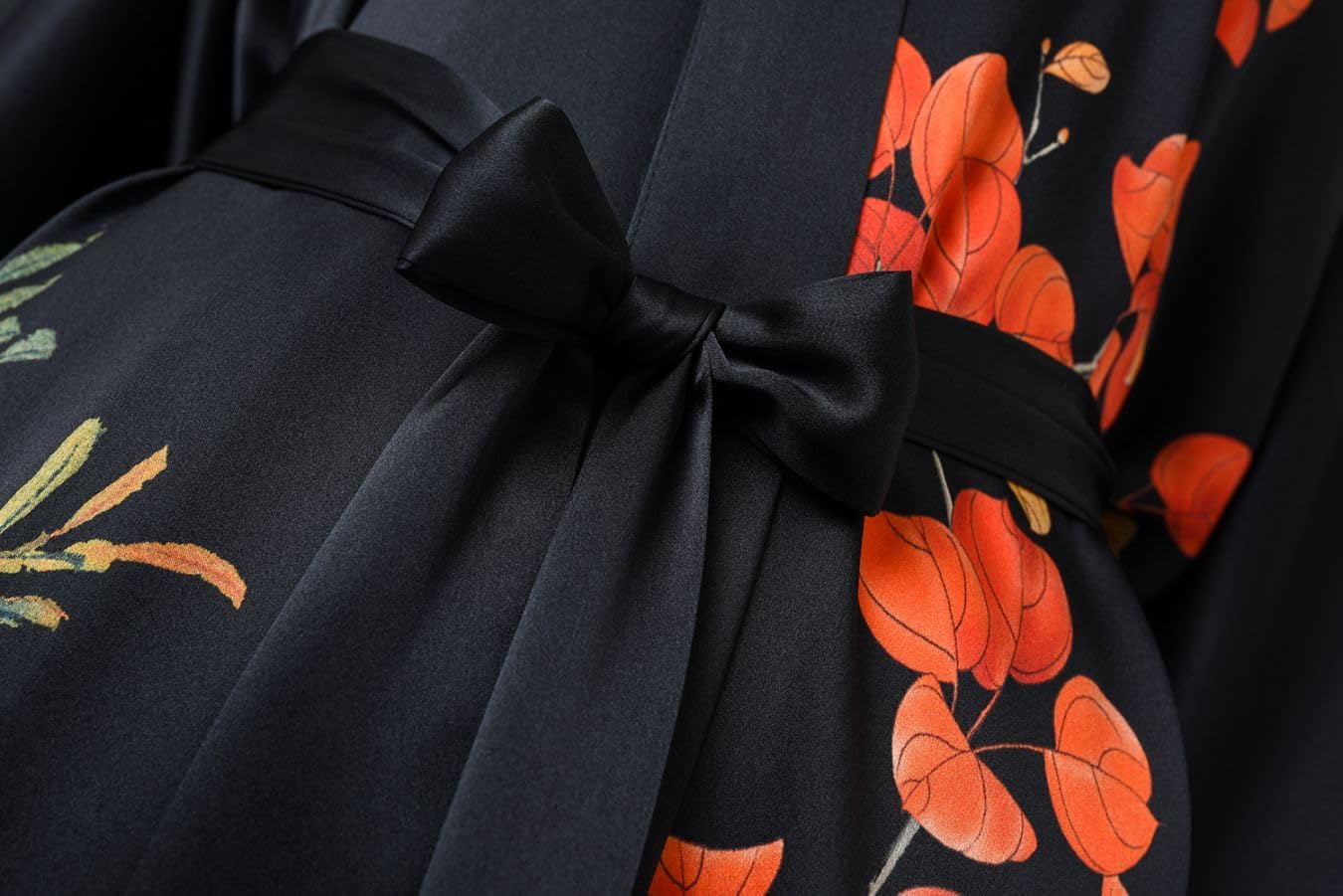 Women's Silk Kimono Robe Long Bathrobe Nightgown 100% Mulberry Silk for Women - Classic Floral Pattern