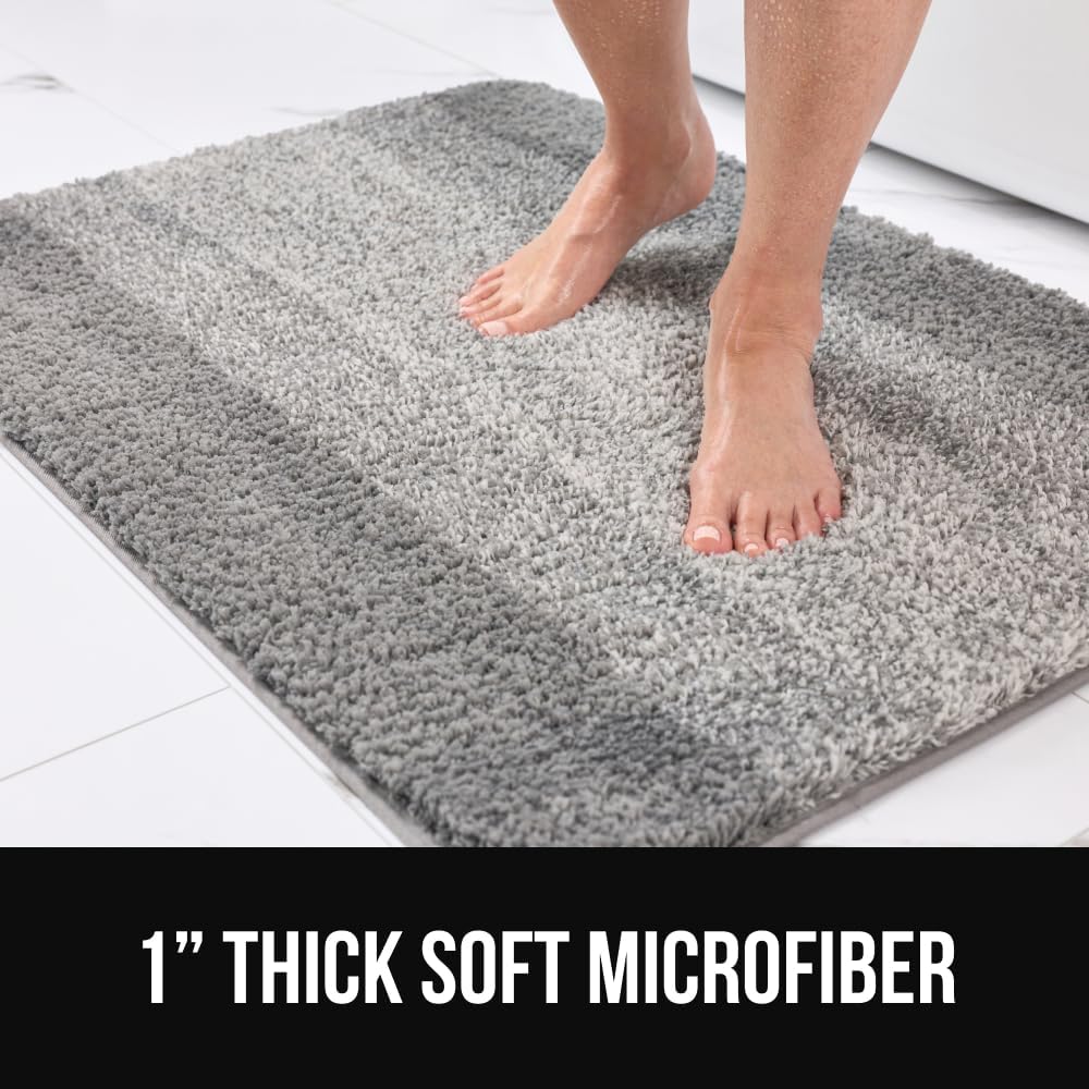 GORILLA GRIP Ultra Soft Plush Bathroom Rugs with Textured Rubber Backing, Absorbent Quick Dry Bath Mat, Machine Washable Shower Mats, Home Décor Accessories Bathmat Rug Essentials, 30 x 18 Grey