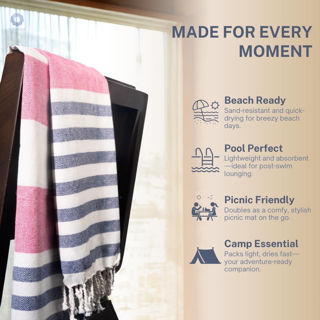 Cotton Turkish Beach Towel with Towels Oversized 36"x72" Pool Absorbent Extra Large Quick Dry Sand Travel Towel (Rosé & Riviera, 4 Pack)