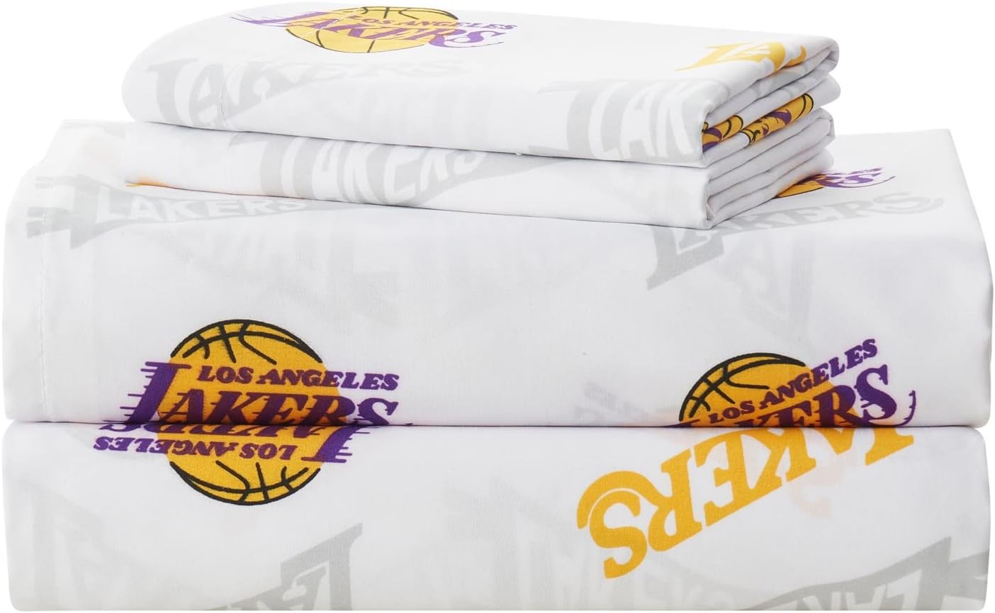 NORTHWEST Officially Licensed Los Angeles Lakers NBA Full Size Sheet Set – Soft Team Logo Bedding for Dorms, Bedrooms, Fan Caves & Game Day Style