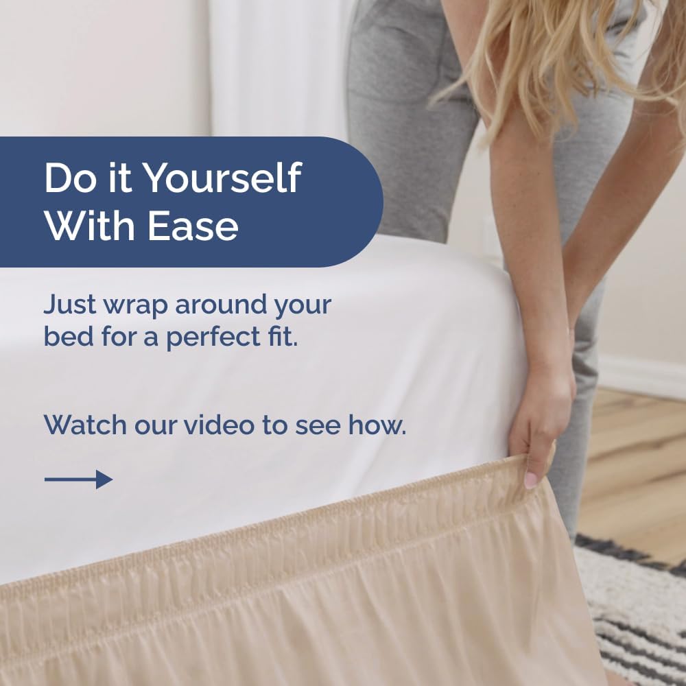 Wrap Around Dust Ruffle Bed Skirt - Wheat - Twin/Twin XL Size Beds w/ 15 Inch Drop - Easy Fit Elastic Strap - Adjustable Pleated Bedskirt w/Brushed Fabric - Wrinkle Free - Women, Men, Kids & Teens