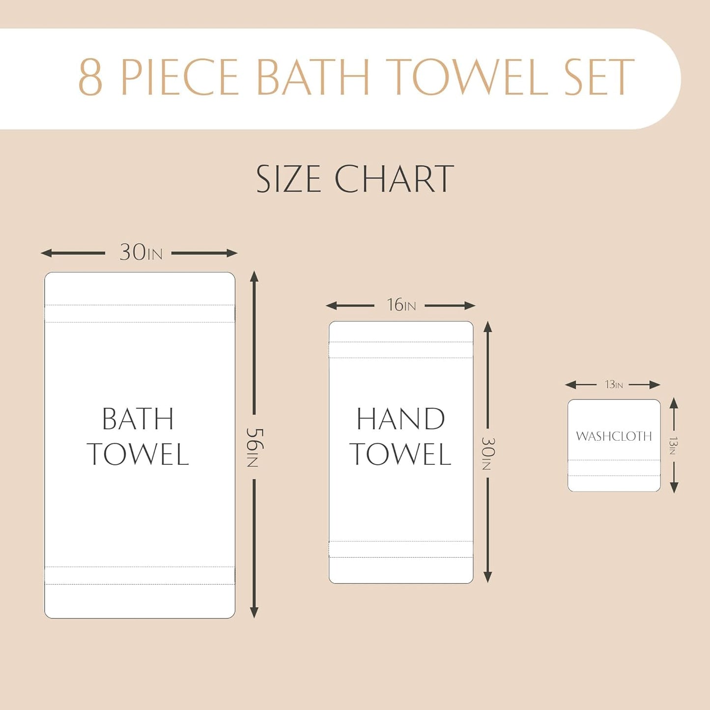 MAURA Ivory Bath Towel Set of 8 for Bathroom. Turkish Cotton Luxury Bath Towels. Extra Large, Thick, Plush & Soft. Hotel & Spa Quality - Cream