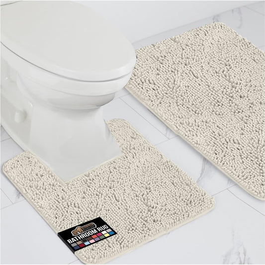 GORILLA GRIP Bathroom Rug Sets, Soft Chenille 2 Piece Area Rugs Set, Toilet Base Mat and 30x20 Carpet, Absorbent Microfiber Washable Mats Dry Quickly, Home Décor and Bath Room Accessories, Ivory