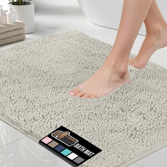 GORILLA GRIP Bath Rug Mat 48x24, Thick Absorbent Chenille, Quick Dry Microfiber Mats, Rubber Backing Washable Shower Floor Rugs, Bathmat Runner, US Designed Bathroom Home Decor Accessories Dusty Cloud
