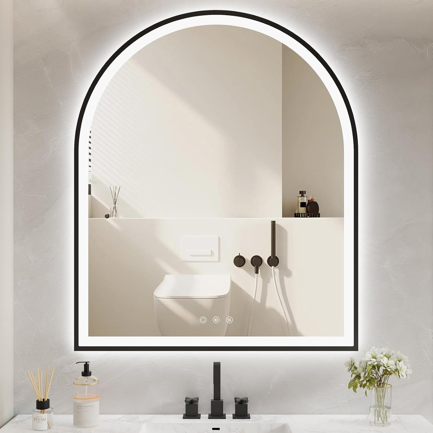 Arched LED Mirror for Bathroom 30"x36", Black LED Bathroom Mirror with Lights-Fogless, Dimmable, 3 Color Changing, Shatterproof, Touch Sensor
