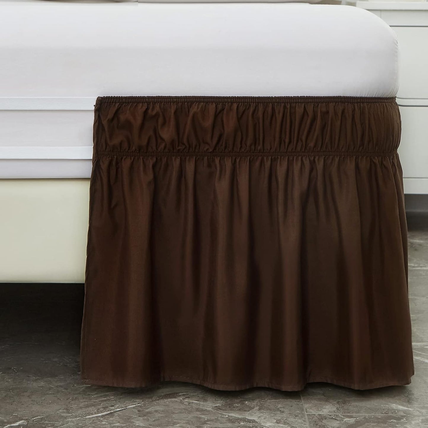 MEILA Wrap Around Bed Skirt Three Fabric Sides Elastic Dust Ruffled 14 Inch Tailored Drop,Easy to Install Fade Resistant-Brown, Twin/Full