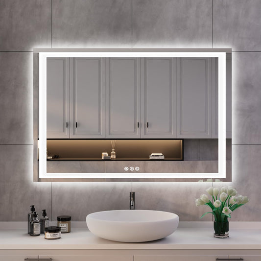 ISKM 44'' x 28'' LED Mirror for Bathroom Lighted Vanity Mirror for Wall Front Lights + Backlit LED Bathroom Mirror Anti-Fog Tempered Glass ETL Listed