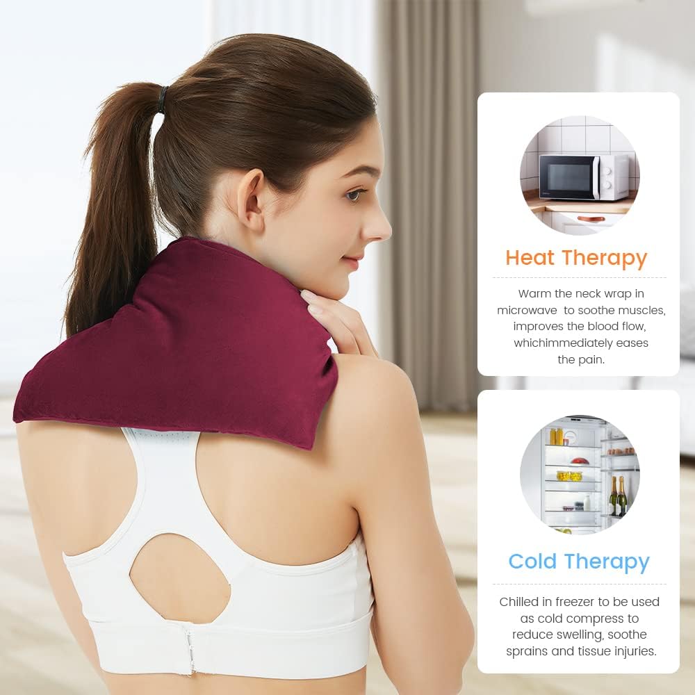 Heating Pad Microwavable with Washable Cover, 8 x 12 Multipurpose Microwave Heating Pad for Neck and Shoulders, Moist Heat Bean Bag Warm Compress for Knee, Muscles, Joints, Wrist, Abdomen (Wine Red)