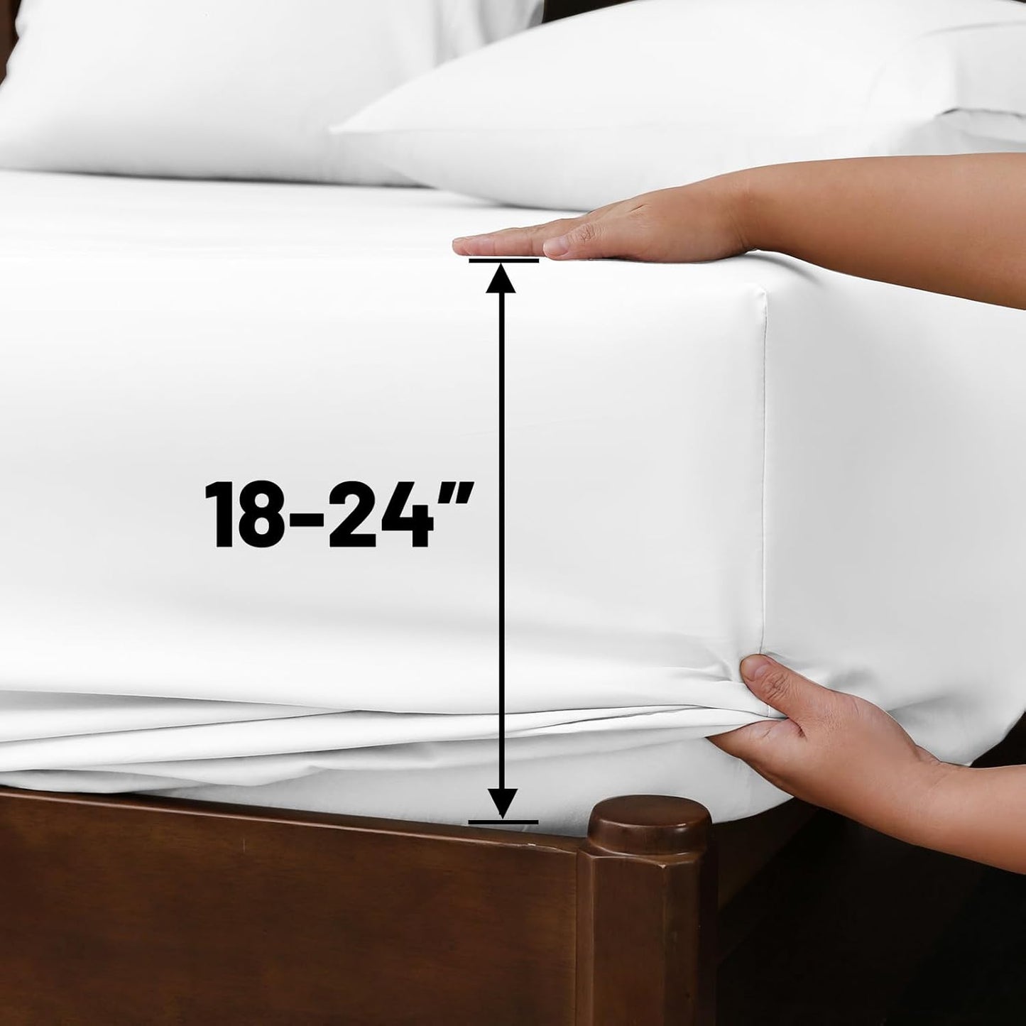 Extra Deep Pocket King Sheets 18-24 Inch 1000 Thread Count 100% Egyptian Cotton Sateen Weave Soft Breathable 4 Pieces（King，White）