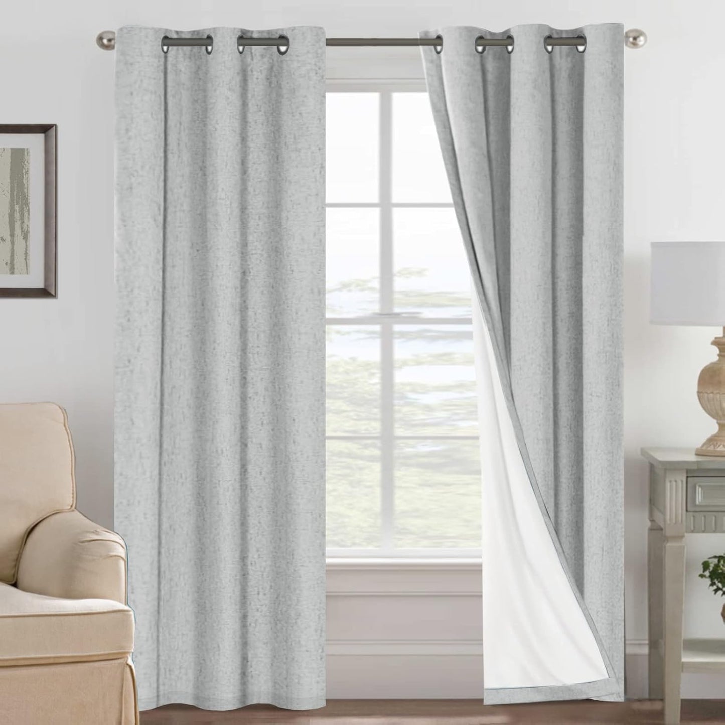 H.VERSAILTEX 100% Blackout Curtains for Bedroom Thermal Insulated Linen Textured Curtains Heat and Full Light Blocking Drapes Living Room Curtains 2 Panel Sets, Glacier Gray, 42x84 Inch