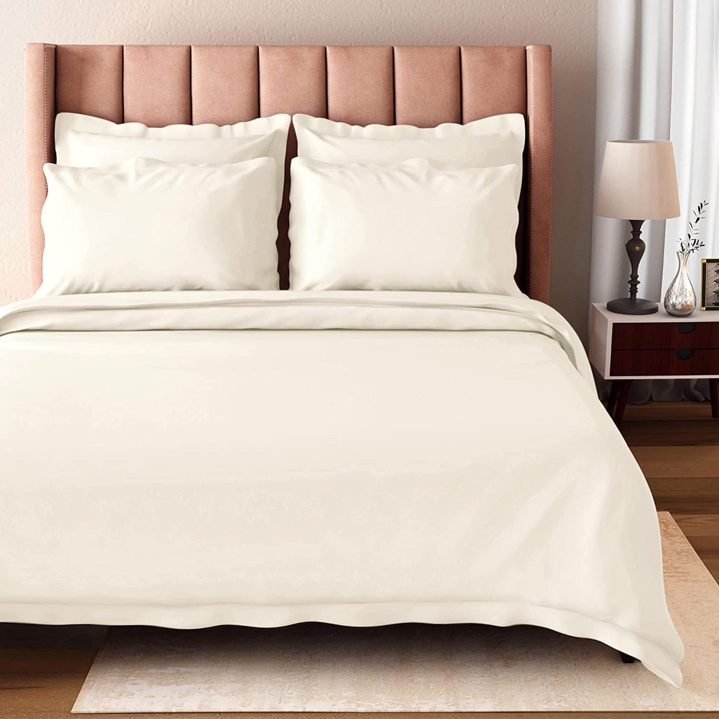 Premium Queen Duvet Cover Set 3 Piece with Zipper & Corner Ties - 100% Egyptian Cotton 1000 Thread Count Luxurious Bedding 1 Duvet Cover 2 Pillow Shams (Queen/Full, Ivory)