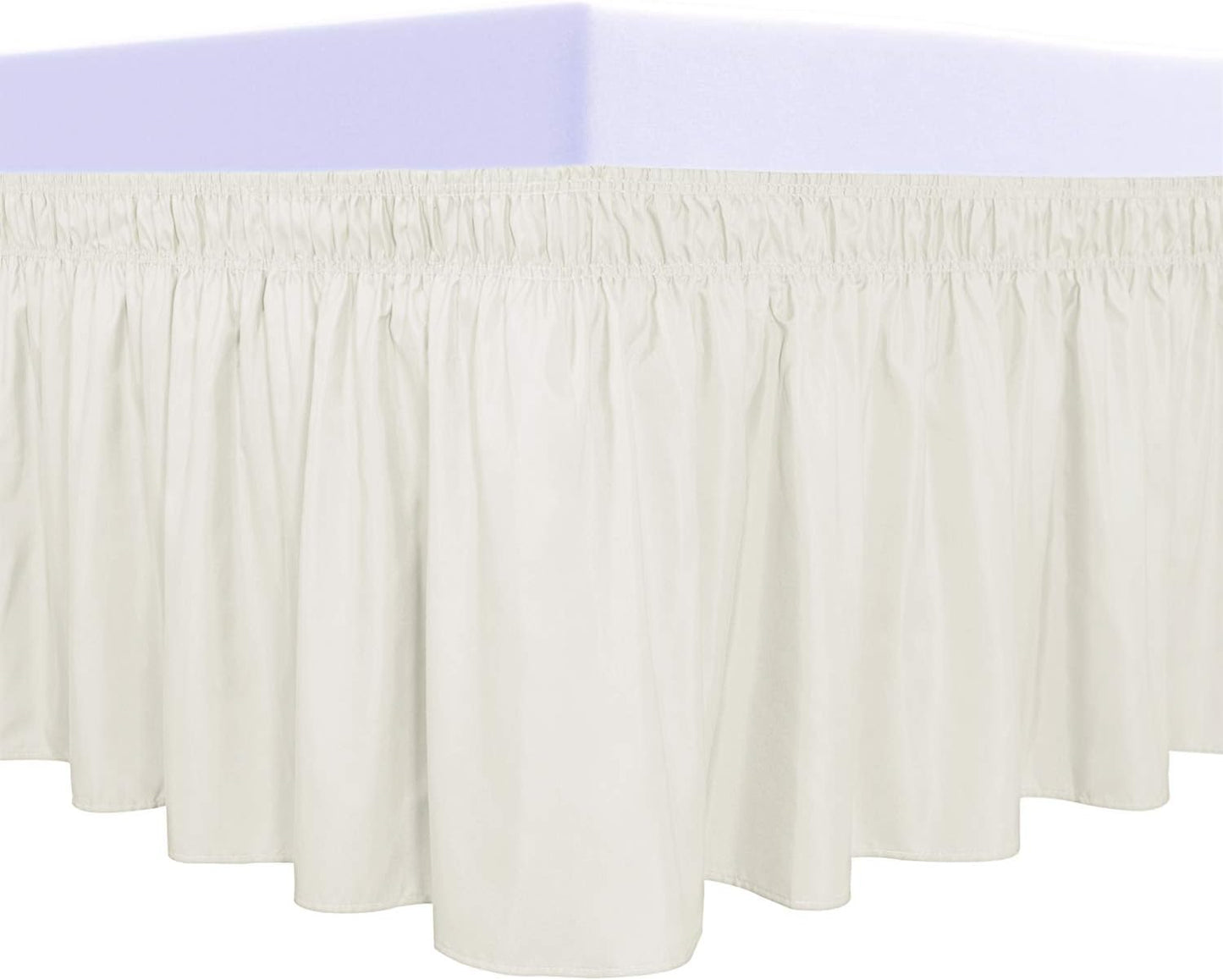 PureFit Wrap Around Ruffled Bed Skirt with Adjustable Elastic Belt - 18 Inch Drop Easy to Put On, Wrinkle Free Bedskirt Dust Ruffles, Bed Frame Cover for Queen, King and C-King Size Beds, Ivory