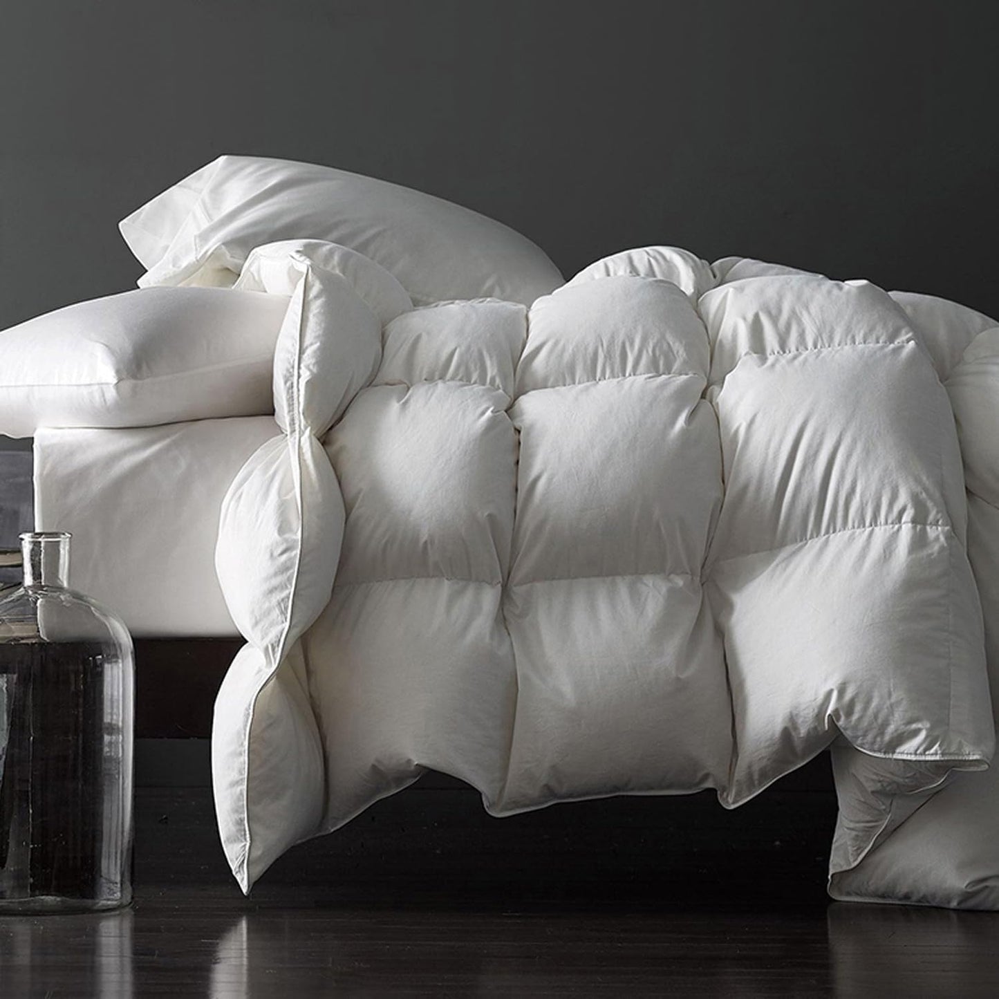 Royoliving Premium Feathers Down Duvet Insert Comforter California King Size All Season Medium Warmth White 100% Cotton Cover with Corner Tabs (108x98, 67 oz)