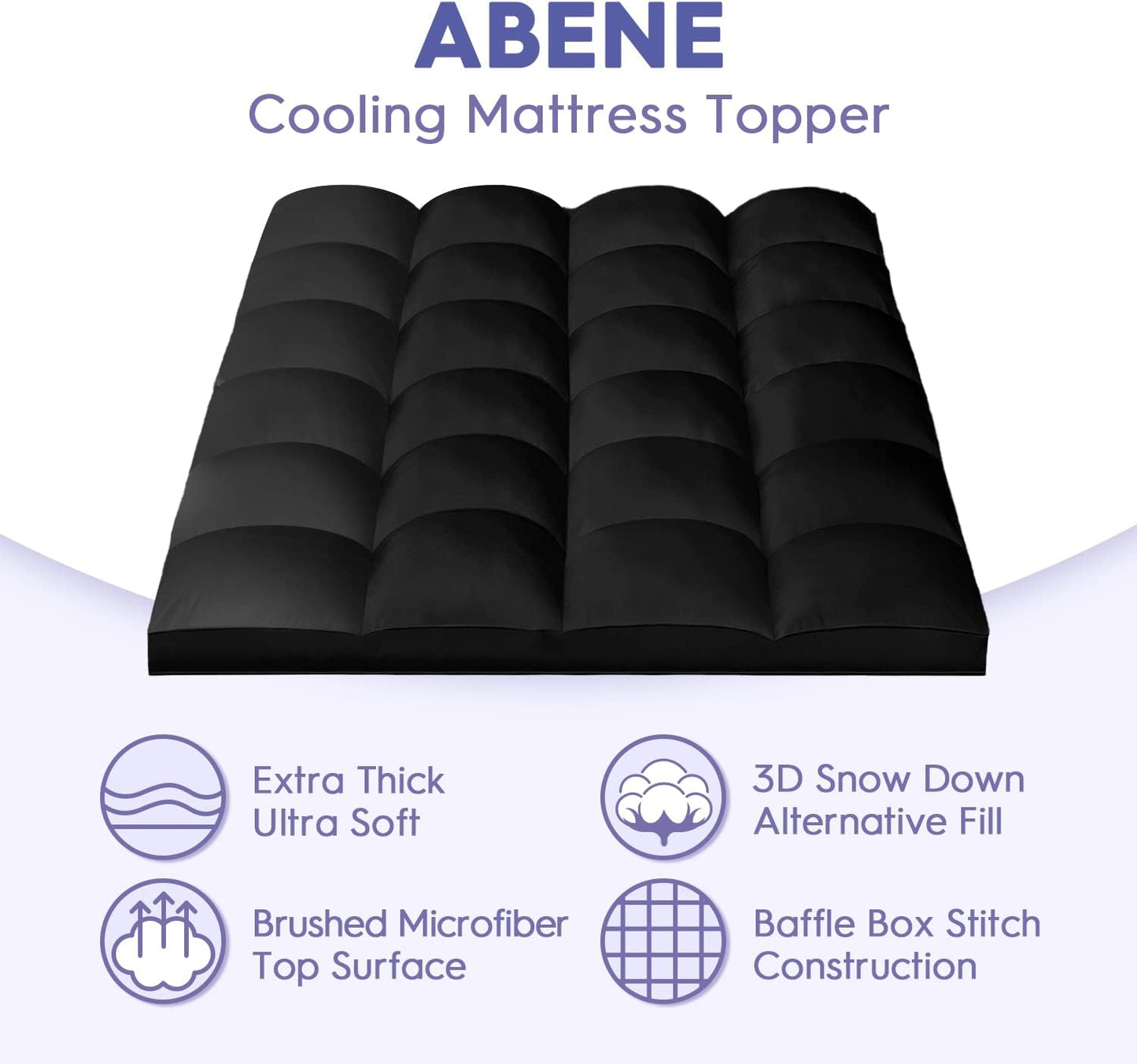 ABENE Mattress Topper Twin XL for Back Pain Relief, Extra Thick Mattress Pad Pillowtop, Soft Mattress Protector Cover with 8"-21" Deep Pocket, Overfilled Down Alternative Filling (Black, Twin XL)