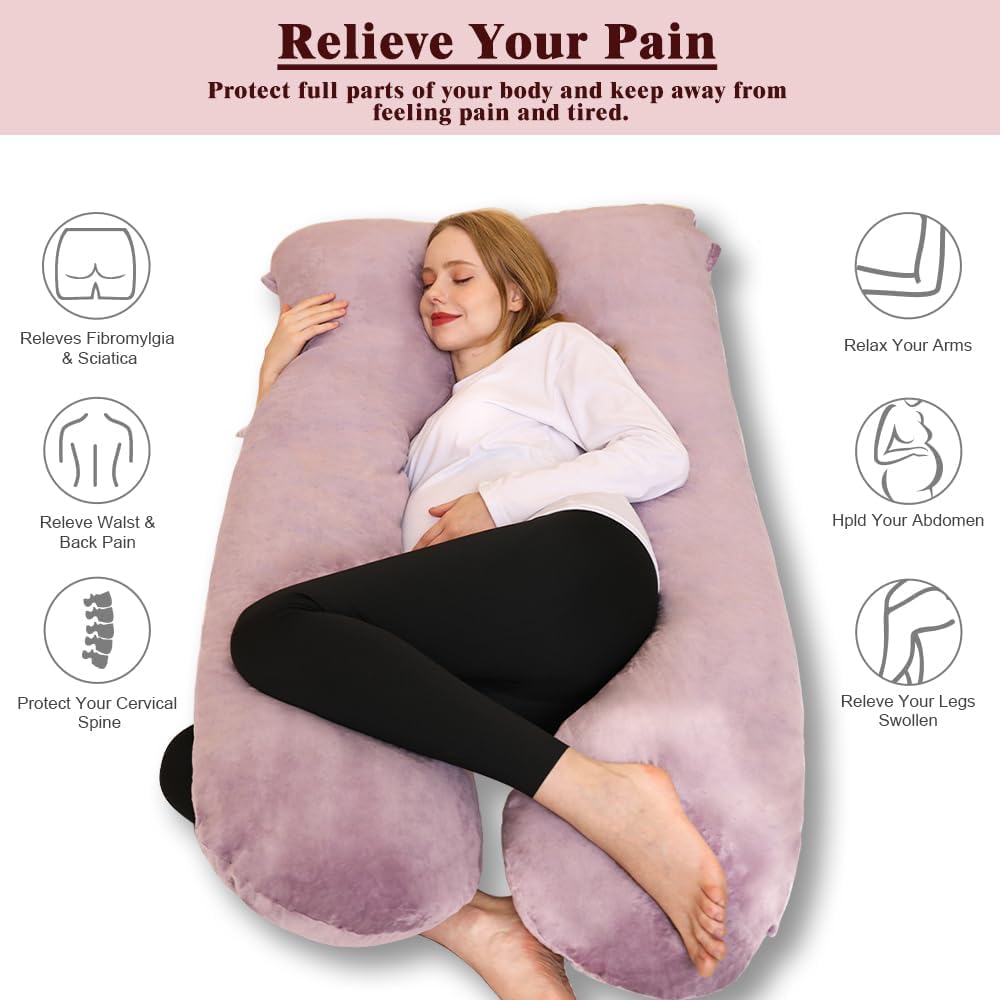 Chilling Home Pregnancy Pillow, U Shape Pregnancy Pillows for Sleeping, 55in Body Pillow for Sleeping, Body Pillows for Adults, Maternity Pillow, Velvet Removable Cover, Pink